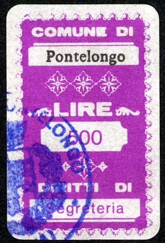Marca da Bollo del Comune di PONTELONGO su Carta Bianca di dimensioni 20 x 32 mm