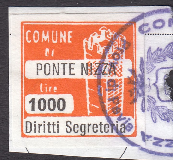 Marca da Bollo del Comune di PONTE NIZZA su Carta Bianca di dimensioni 20 x 20 mm