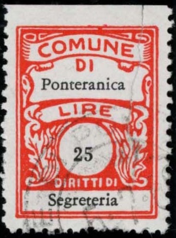 Marca da Bollo del Comune di PONTERANICA su Carta Bianca di dimensioni 22,5 x 29 mm