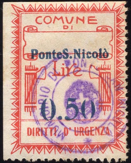 Marca da Bollo del Comune di PONTE SAN NICOLO su Carta Bianca di dimensioni 21 x 29 mm