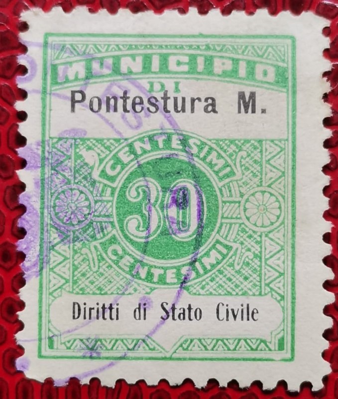 Marca da Bollo del Comune di PONTESTURA su Carta Bianca di dimensioni 21 x 29 mm