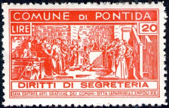 Marca da Bollo del Comune di PONTIDA su Carta Bianca di dimensioni 41,5 x 25 mm