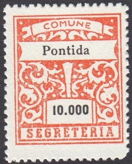 Marca da Bollo del Comune di PONTIDA su Carta Bianca di dimensioni 24 x 29 mm