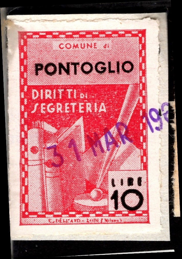 Marca da Bollo del Comune di PONTOGLIO su Carta Bianca Sottile di dimensioni 21 x 29 mm