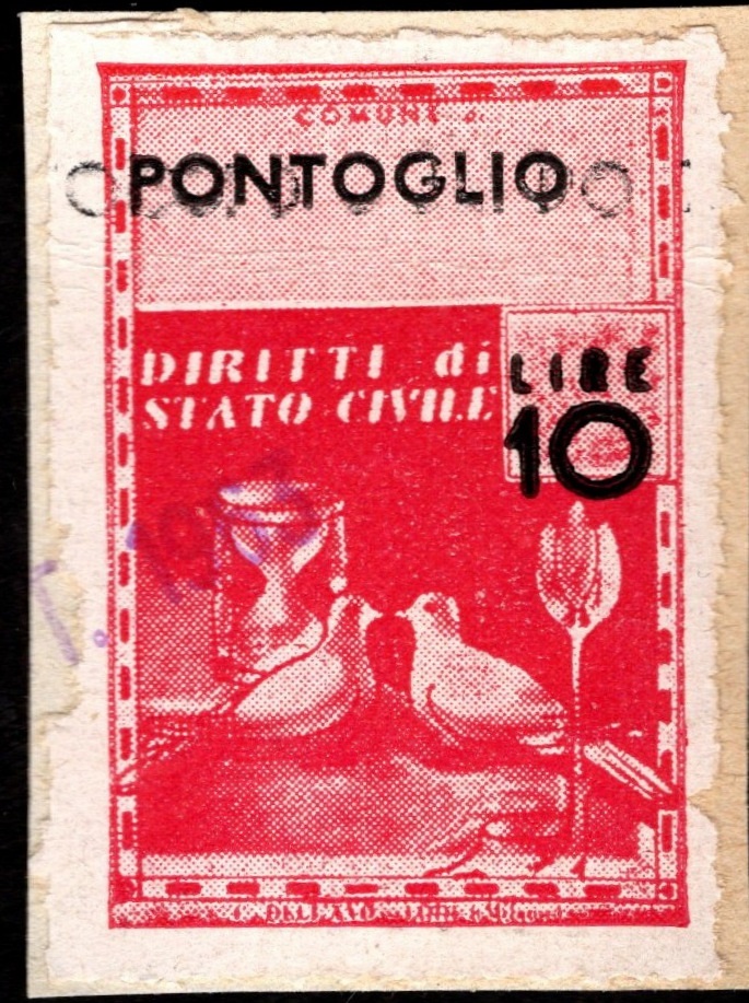 Marca da Bollo del Comune di PONTOGLIO su Carta Bianca Sottile di dimensioni 21 x 29 mm