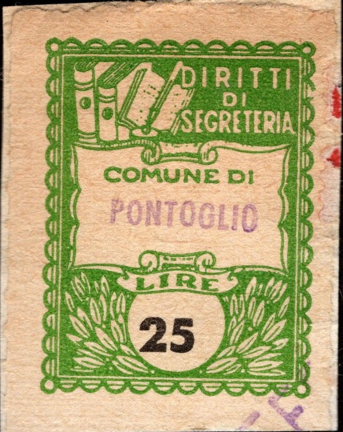 Marca da Bollo del Comune di PONTOGLIO su Carta Bianca Sottile di dimensioni 21 X 27 mm