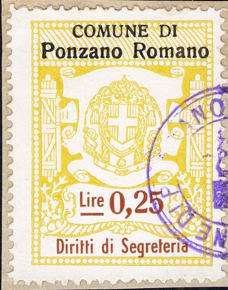 Marca da Bollo del Comune di PONZANO ROMANO su Carta Bianca di dimensioni mm