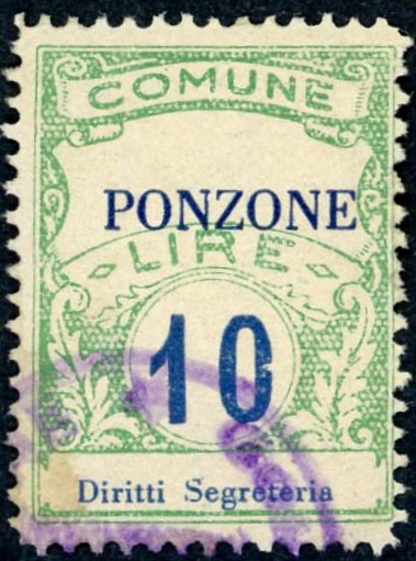Marca da Bollo del Comune di PONZONE su Carta Bianca di dimensioni 22,5 x 31 mm