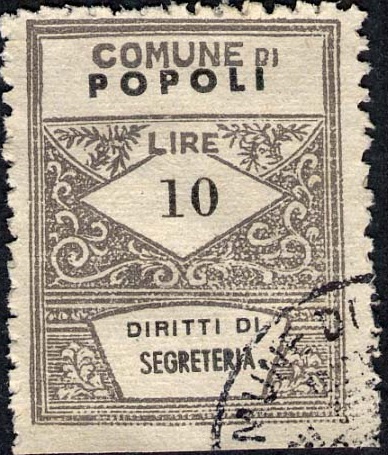 Marca da Bollo del Comune di POPOLI su Carta Bianca di dimensioni 22 x 29 mm