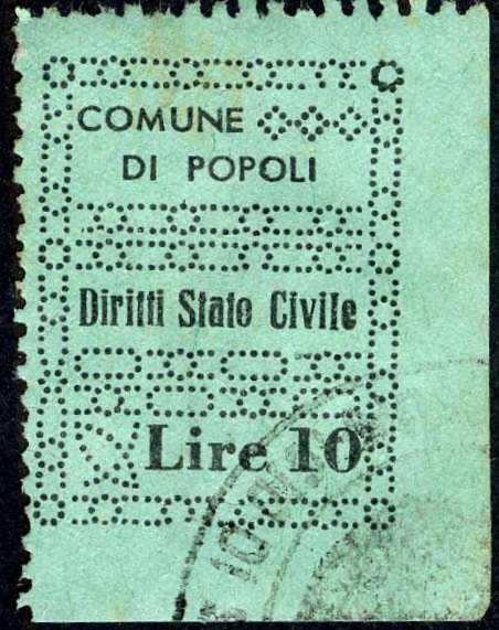 Marca da Bollo del Comune di POPOLI su Carta Colorata di dimensioni 22 x 31 mm
