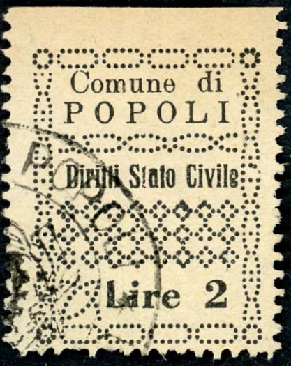 Marca da Bollo del Comune di POPOLI su Carta Colorata di dimensioni 22 x29 mm