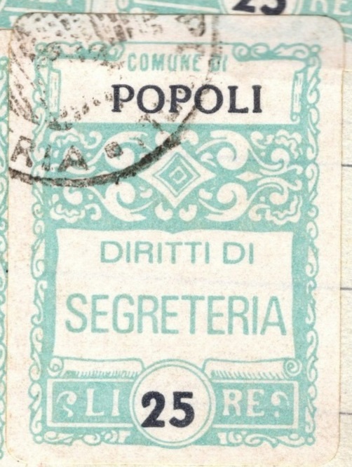 Marca da Bollo del Comune di POPOLI su Carta Bianca di dimensioni 23 X 33 mm