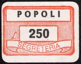 Marca da Bollo del Comune di POPOLI su Carta Bianca di dimensioni 19,5 x 13,5 mm