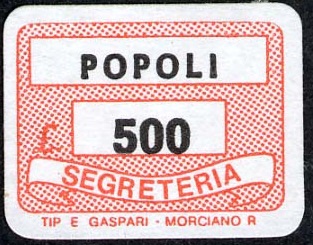 Marca da Bollo del Comune di POPOLI su Carta Bianca di dimensioni 19 x 14,5 mm