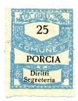 Marca da Bollo del Comune di PORCIA su Carta Bianca di dimensioni 22 x 28,5 mm