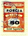 Marca da Bollo del Comune di PORCIA su Carta Bianca Sottile di dimensioni 19,5 x 27,5 mm