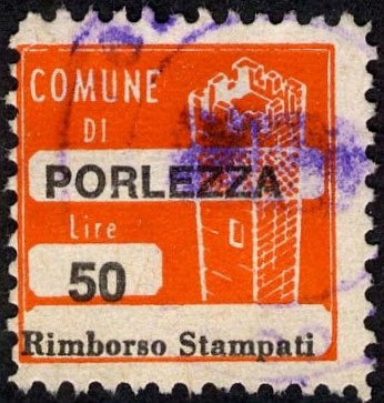 Marca da Bollo del Comune di PORLEZZA su Carta Bianca di dimensioni 20 x 20 mm