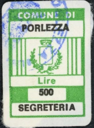 Marca da Bollo del Comune di PORLEZZA su Carta Bianca di dimensioni 22 x 30 mm