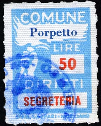 Marca da Bollo del Comune di PORPETTO su Carta Bianca Sottile di dimensioni 18,5 x 26 mm