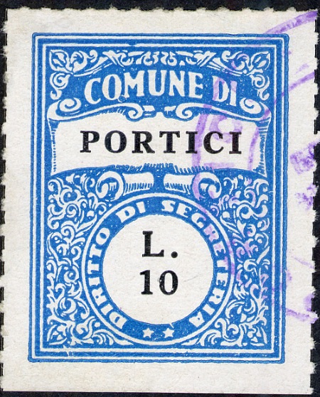 Marca da Bollo del Comune di PORTICI su Carta Bianca di dimensioni 25 x 32,5 mm