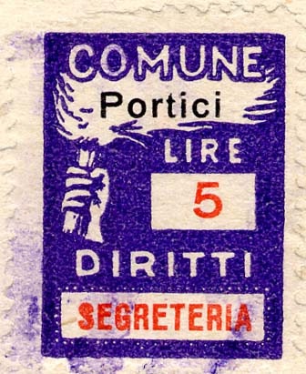 Marca da Bollo del Comune di PORTICI su Carta Bianca di dimensioni 18 X 25,5 mm