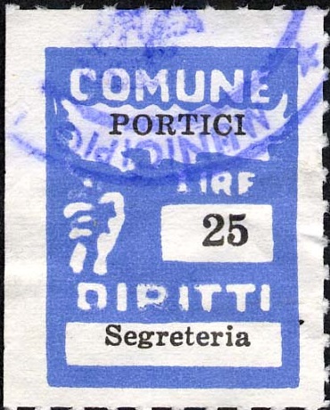 Marca da Bollo del Comune di PORTICI su Carta Bianca di dimensioni 18 X 25,5 mm