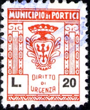 Marca da Bollo del Comune di PORTICI su Carta Bianca di dimensioni 16 x 21 mm
