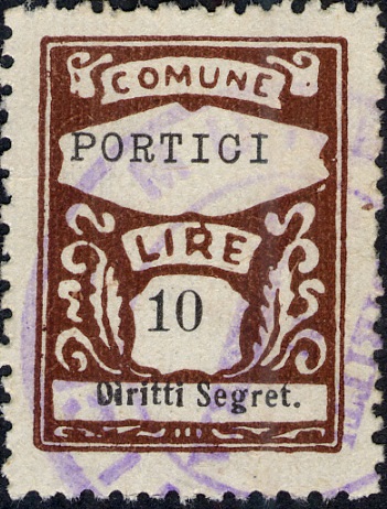 Marca da Bollo del Comune di PORTICI su Carta Bianca di dimensioni 22 x 30,5 mm