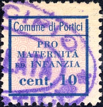 Marca da Bollo del Comune di PORTICI su Carta Bianca di dimensioni 19,5 x 19,5 mm
