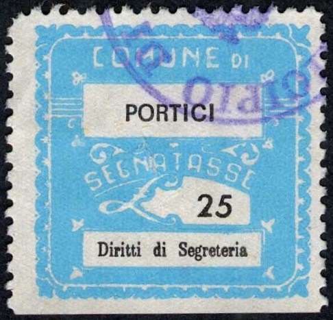 Marca da Bollo del Comune di PORTICI su Carta Bianca di dimensioni 26,5 x 27 mm