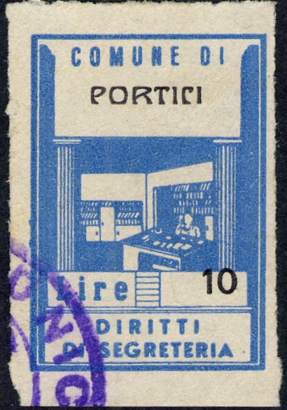 Marca da Bollo del Comune di PORTICI su Carta Bianca di dimensioni 22 x 32 mm