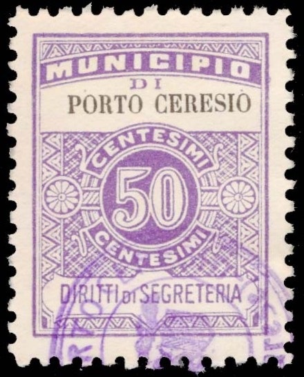 Marca da Bollo del Comune di PORTO CERESIO su Carta Bianca di dimensioni 22,5 x 29 mm