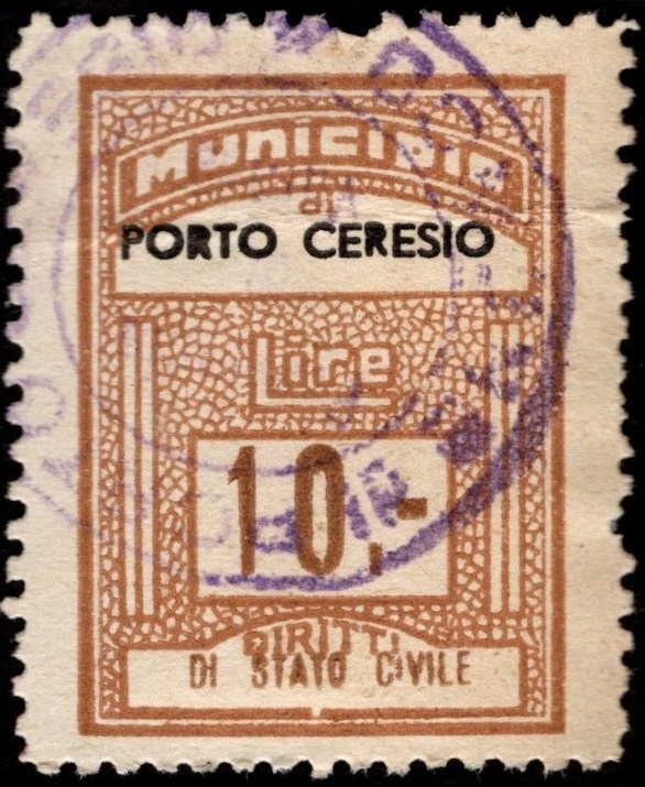 Marca da Bollo del Comune di PORTO CERESIO su Carta Bianca di dimensioni 22,5 x 29 mm
