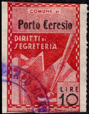 Marca da Bollo del Comune di PORTO CERESIO su Carta Bianca Sottile di dimensioni 21 X 32 mm