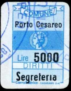 Marca da Bollo del Comune di PORTO CERESIO su Carta Bianca di dimensioni 17 x 26 mm