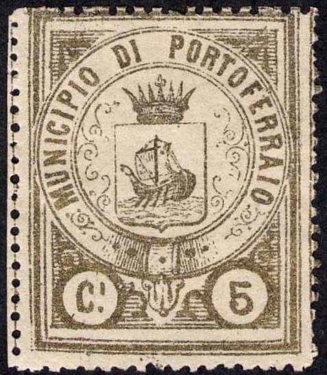 Marca da Bollo del Comune di PORTOFERRAIO su Carta Bianca Sottile di dimensioni 26,5 x 34 mm