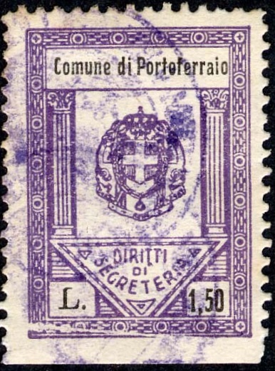 Marca da Bollo del Comune di PORTOFERRAIO su Carta Bianca di dimensioni 21 x 31 mm