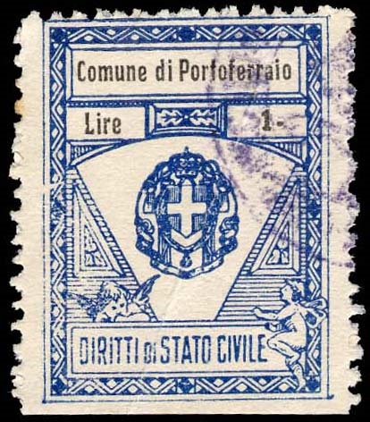 Marca da Bollo del Comune di PORTOFERRAIO su Carta Bianca di dimensioni 22,5 x 30 mm