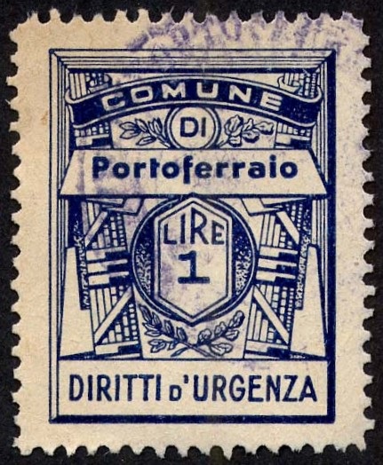Marca da Bollo del Comune di PORTOFERRAIO su Carta Bianca di dimensioni 22 x 29 mm