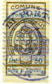 Marca da Bollo del Comune di PORTOFERRAIO su Carta Bianca Sottile di dimensioni 18 x 33 mm
