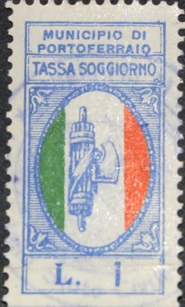 Marca da Bollo del Comune di PORTOFERRAIO su Carta Bianca Sottile di dimensioni 18 x 33 mm