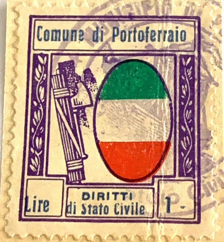 Marca da Bollo del Comune di PORTOFERRAIO su Carta Bianca Sottile di dimensioni 21 X 27 mm