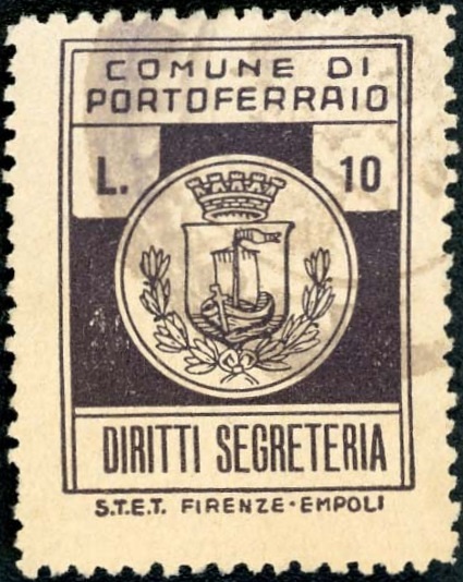 Marca da Bollo del Comune di PORTOFERRAIO su Carta Bianca Sottile di dimensioni 18 x 22 mm
