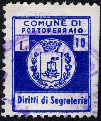 Marca da Bollo del Comune di PORTOFERRAIO su Carta Bianca Sottile di dimensioni 18 x 22 mm