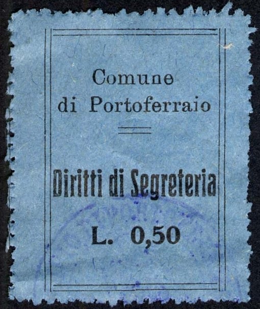 Marca da Bollo del Comune di PORTOFERRAIO su Carta Colorata di dimensioni 26 x 35,5 mm