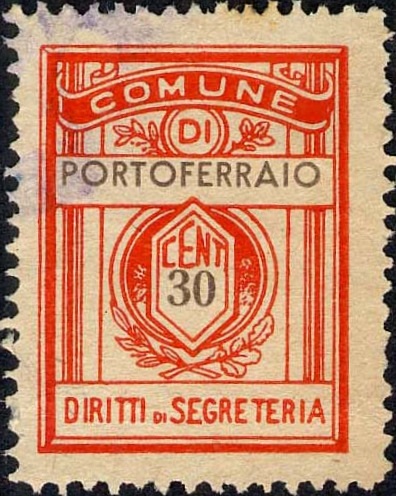 Marca da Bollo del Comune di PORTOFERRAIO su Carta Bianca Sottile di dimensioni 21 x 27,5 mm