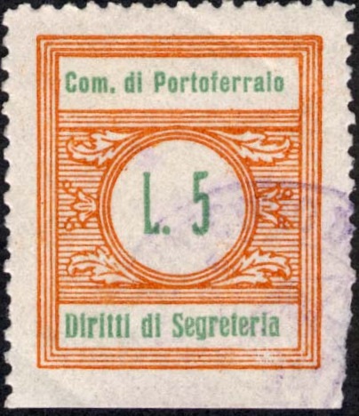 Marca da Bollo del Comune di PORTOFERRAIO su Carta Bianca Sottile di dimensioni 21 x 26 mm
