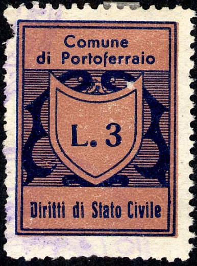 Marca da Bollo del Comune di PORTOFERRAIO su Carta Bianca di dimensioni 21 x 29 mm
