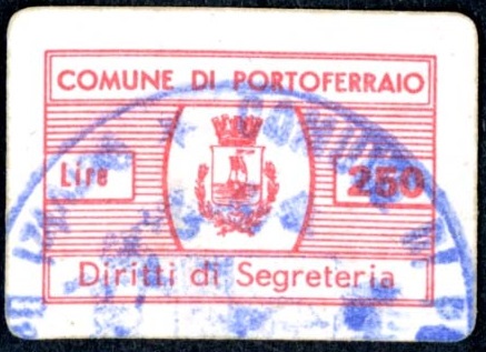 Marca da Bollo del Comune di PORTOFERRAIO su Carta Bianca di dimensioni 24,5 x 16 mm