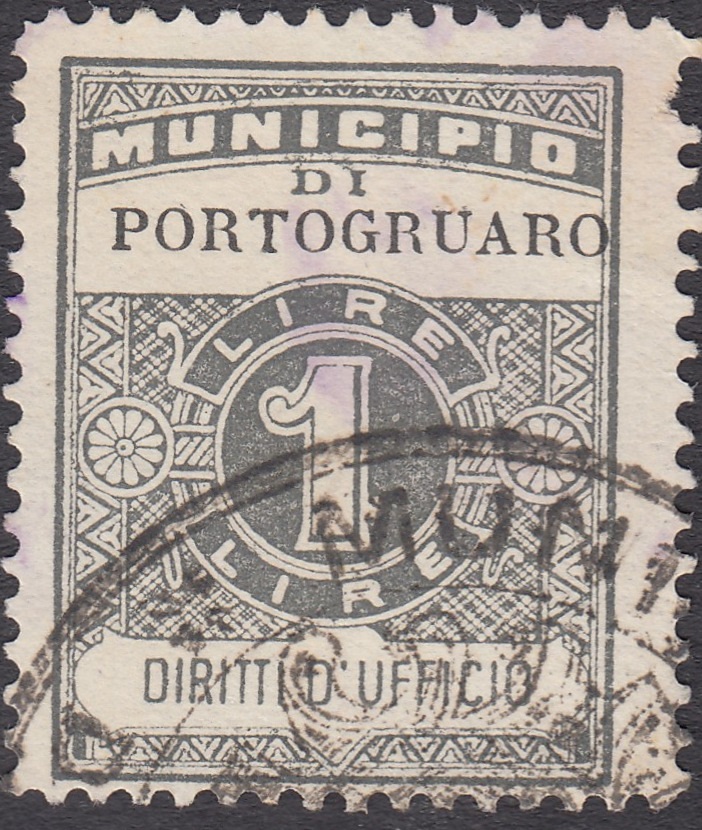 Marca da Bollo del Comune di PORTOGRUARO su Carta Bianca Sottile di dimensioni 22,5 x 30 mm